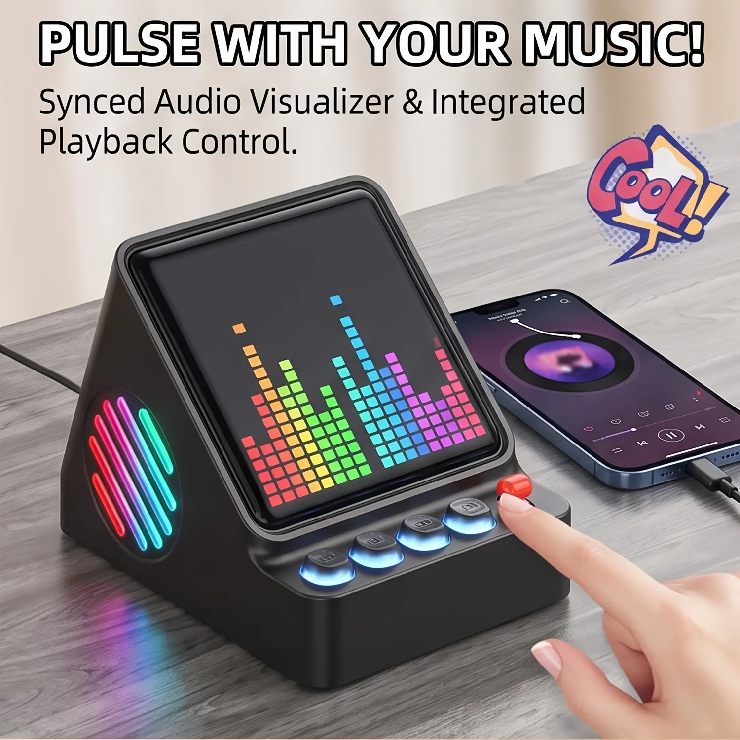 Retro Portable Tabletop Decorative Pixel Bluetooth Speaker with LED Display, DIY Pattern Creation Function for Bedroom Decor