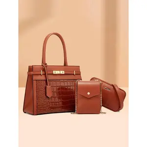 Women's Elegant Crocodile Embossed Handbag & Messenger Bag & Wristlet, Fashionable Large Capacity Tote Bag with Adjustable Strap, Casual Trendy Versatile High-quality Daily Commuting Bag