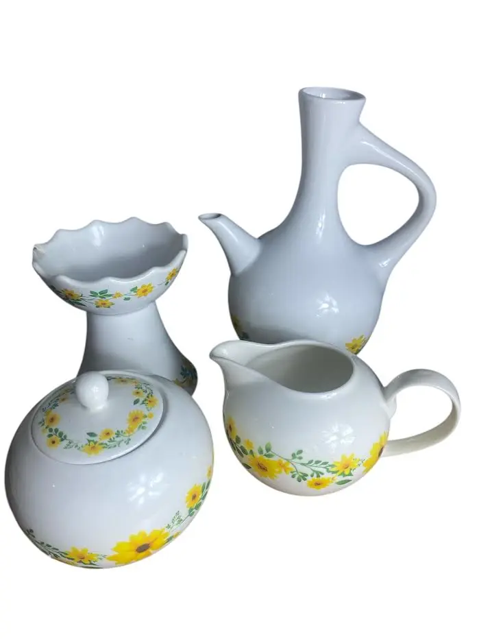 Adey Abeba 4-Piece Collection  By Muluya Essentials Ceramic Includes JEBENA Sugar Bowl Milk Pot & Machesa for Traditional Ethiopian Ceremonies