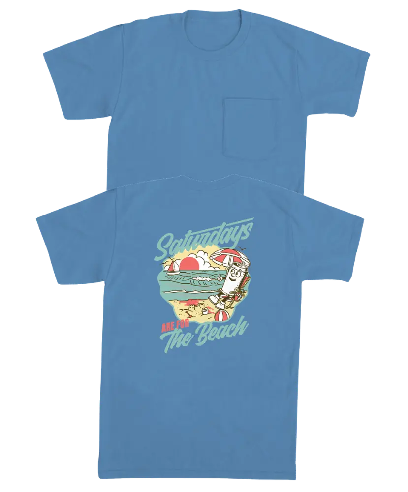 Barstool Sports Classic Casual Menswear T-Shirt, Beach-Focused Saturdays Pocket Top, Sports & Outdoor Apparel