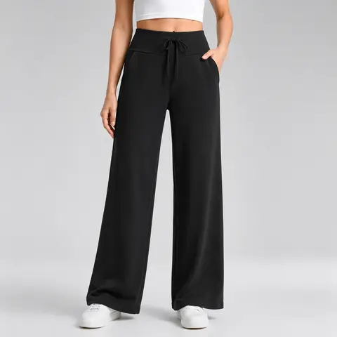 Women's Pocket Casual Pants Soft Comfortable Wide-Leg Loose High-Waist Design for Yoga Fitness Home Wear Basic Simple OL Everyday Wear Slacks,back to school shopping