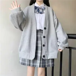 2000s Japanese Preppy Style Autumn Winter New Coats Women Solid Pockets Button Fashion Preppy Style Loose Cardigan Jackets Womenswear Knitwear