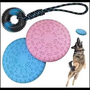 9 Inch Dog Frisbees Large Dog Toys, Dog Flying Disc Rubber Catcher Toys, Durable Pet Dog Chew Squeaky Toys with Rope, Perfect for Gnawing, Interactive, Pet Training - 3Pcs Porch pickup