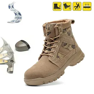 Men's High-Top Anti-Smash Anti-Puncture Steel Toe Soft Sole Lightweight Camouflage Electric Welding Wear-Resistant Non-Slip Heat-Resistant Work Safety Shoes