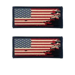 2PC Tattered and Distressed 3x1.5 Inch USA Flag Iron on Patch for Uniforms and Clothing