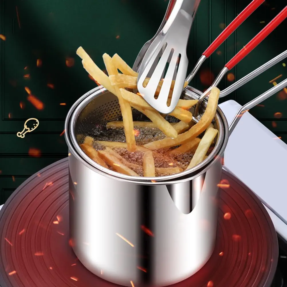 Stainless Steel Multi-Functional Deep Fryer for Household Use, Small Oil Pan, Skewer Fryer, Electromagnetic Stove, Mini Energy-Saving Fryer