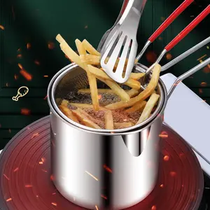 Stainless Steel Multi-Functional Deep Fryer for Household Use, Small Oil Pan, Skewer Fryer, Electromagnetic Stove, Mini Energy-Saving Fryer