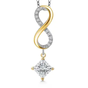 Gem Stone King 1.08 Cttw IGI Certified Lab Grown Diamond in 925 Silver and 10K Yellow Gold Pendant for Women | Princess Center Diamond 1.00 Ct | D-E Color | VS1-VS2 Clarity | Gold Necklace for Women | 18 Inch Silver Chain