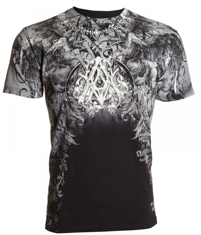 Archaic Men's Cotton T-Shirt - 100% Cotton Short-Sleeve Round Neck, Casual Biker-MMA Style Skull Wings Print, Made in USA, Tshirt