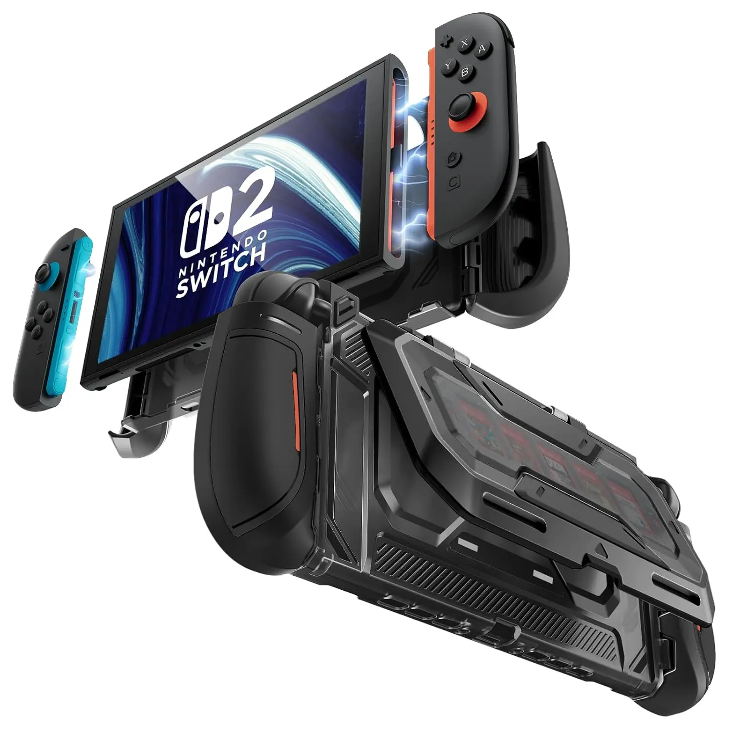 [Titan] Dockable for   2 Case with Flip Stand Holds 5 Cards & 2 TF Cards TPU Accessories Quick Release Joy Con Design Black