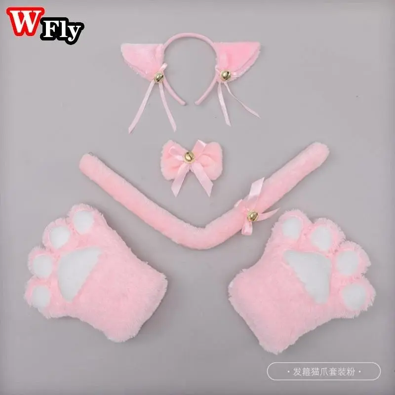 Kawaii Cat Cosplay Accessory Set, 5-Piece Plush Lolita Costume Props with Ears Headband, Paw Gloves, and Tail for Anime Parties, Five Pcs-3