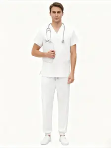 Mens Short Sleeve Scrubs Set Plain Export Hand Washing Uniform for D-ental Clinic Doctors M-edical S-urgical Workwear Outfit