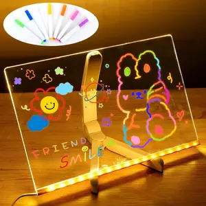 LED Note Board with 7 Colorful Pens, DIY Acrylic Message Board for Kids, Erasable Drawing Board for Birthday Gift