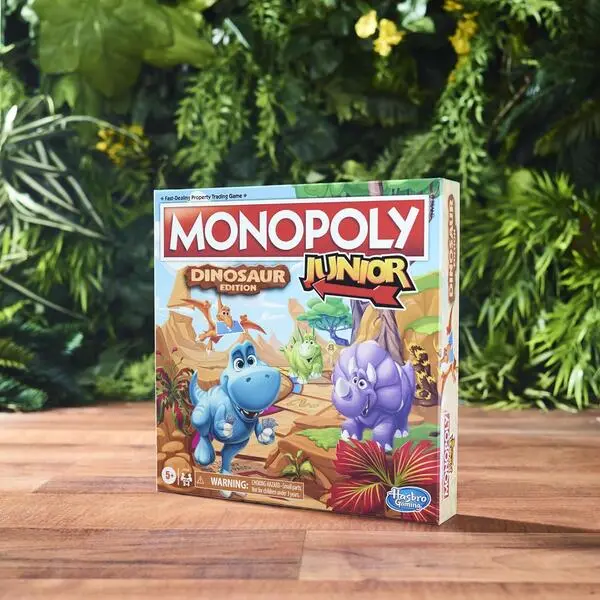 Monopoly Junior Dinosaur Edition Board Game for Kids, Dino-Themed Family Game with Toy Tokens, Fun Game for Boys and Girls Ages 5+, 2–4 Players
