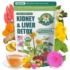Detox Tea for Liver Detox & Kidney Detox Organic Herbal Cleanse Dandelion Milk Thistle Natural Liver Health Kidney Support Caffeine-Free Lemon Vanilla Flavored Wellness Blend