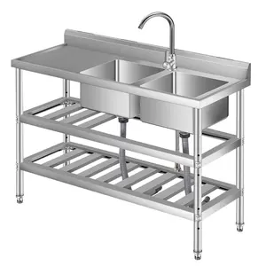Garvee Stainless Steel Sink Table 120x46x81CM, Freestanding Kitchen Sink Commercial Sink with 1 Basin Faucet Cold and Hot Water Hoses, For Laundry Room Outdoor Kitchen Gastro Kitchen Sink