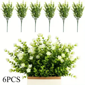 6 Packs Artificial Flowers, Artificial Balcony Plants, Fake Flowers Decoration, Indoor Outdoor Plants, UV Resistant, Green Shrubs, Hanging Planter, Decoration for Home and Garden, Car