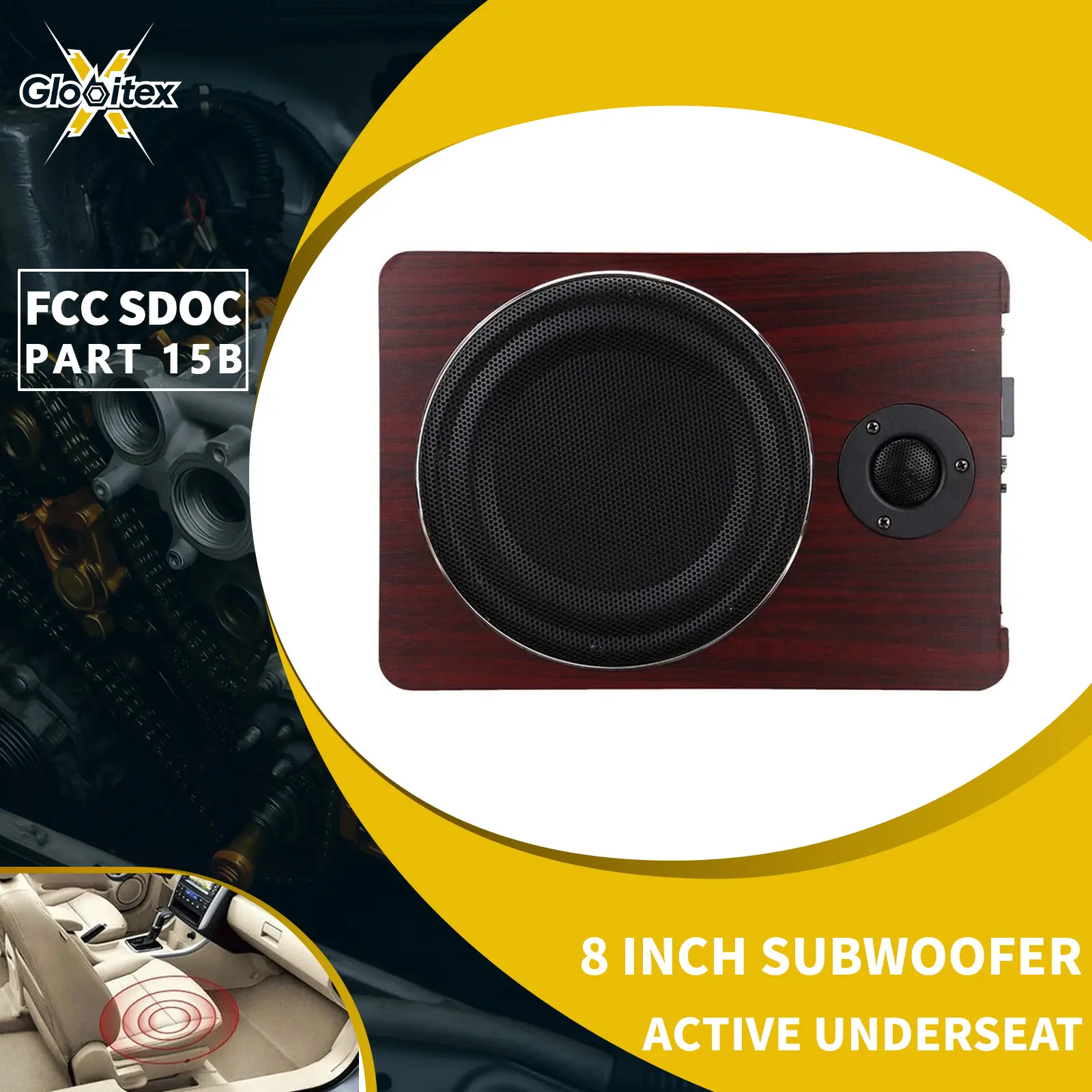 12V 8" 800W Car Subwoofer Active Underseat Bass Box Audio Sub Speaker Amplifier