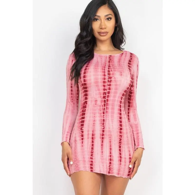 Mirabel Long Sleeve Tie Dye Red Dress