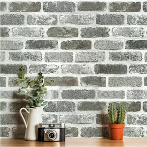 Gray Brick Wallpaper Peel and Stick Wallpaper Brick Contact Paper 17.7inch x 118.1inch Faux Grey Brick Self Adhesive Wallpaper Brick Peel and Stick Wallpaper Removable Decorative Wallpaper