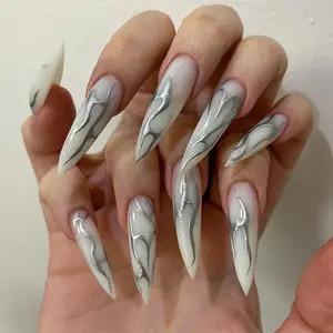 Flame Stripes Pattern Long Pointed Fake Nail, 24pcs/set Cosmetic Full Cover Press on Nail with 1 Tape & 1 Nail File, Reusable Diy Nails Manicure Nail Art Kit, Nail Extension Set, Nail Art Design