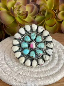 Handmade Cotton Candy Sterling Adjustable Cluster Stone Ring