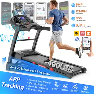 5HP Foldable Treadmill for Home/Office, Treadmill with 20% Auto Incline, APP Control, 400lbs Capacity, 12 MPH, 71 Programs, Walking Running Treadmill,90% Pre-Assembled, Knee Strap Gift