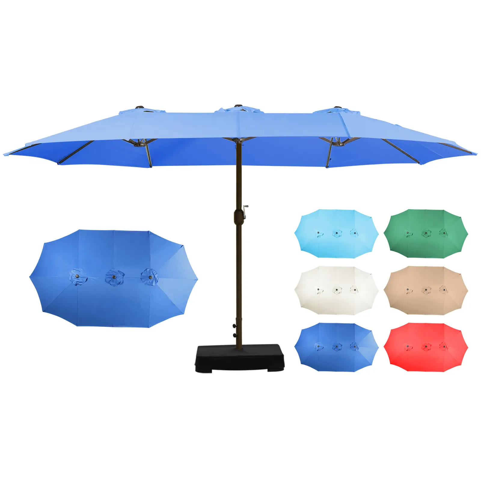 Aoodor 15ft Outdoor Double Sided Market Patio Umbrella, Pool Garden Umbrella with Base Stand