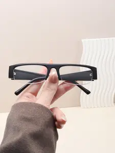 Women's PC Rectangular Half Frame Fashion Flat Mirror Glasses, Rectangle Frames Eyeglasses, Vintage College Style Elegant Eyewear, Trendy Vintage Eyeglasses, Stylish Trendy Eyewear, All Seasons Accessory