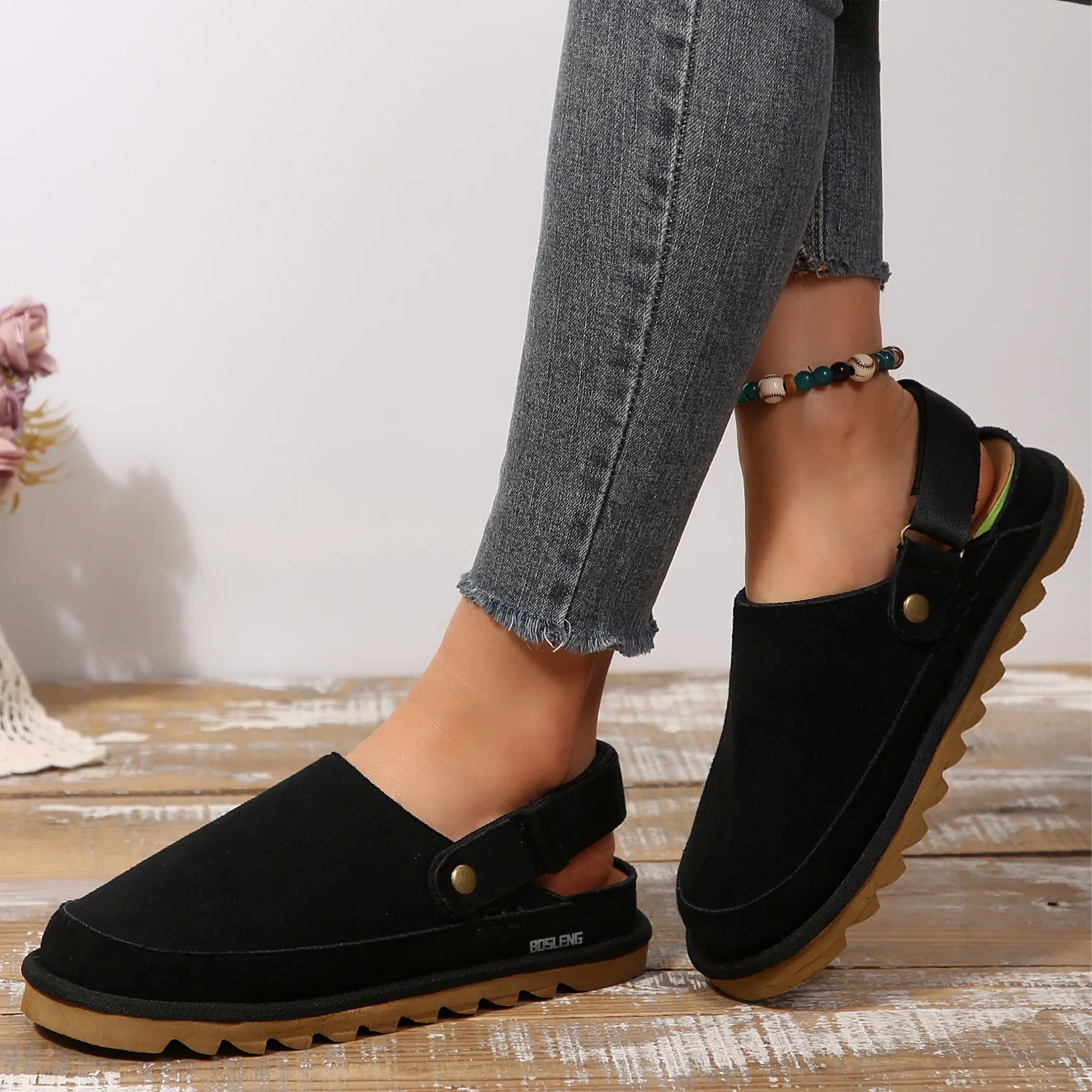 Women's Retro Sandals Casual Suede Slingback Shoes Closed-Toe Comfort Footbed  Indoor Outdoor Shoes
