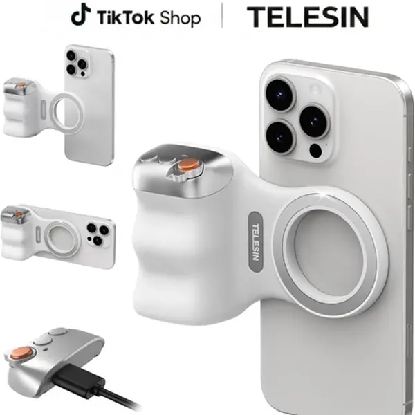 TELESIN Upgraded Magnetic Grip with USB-C Rechargeable Remote, 3KG Strong Magnet Handle for Outdoor Sports, Vlogging, Steady Shots on iPhone, Android, Samsung | Camera Accessories & Stabilizers Supports, Camera Stabilizers & Supports