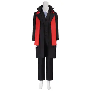 Mori Ogai Black Trench Coat Cosplay Costume Set with Red Scarf Vest Shirt Tie Pants Gloves for Comic Con