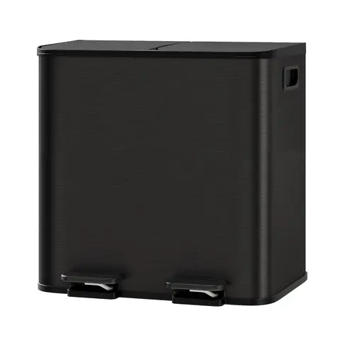 Garvee Dual Compartment Kitchen Trash Can 30L – Stainless Steel Step Pedal Bin – Two 15L Removable Buckets – Soft-Close Lids – Hands-Free Waste Separation & Recycling – Ideal for Home or Office