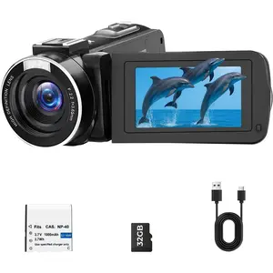 Camcorder Video Camera 2.7K 48MP - Vlogging Camera for YouTube with Fill Light, 18X Digital Zoom, 3" 270? Flip Screen, Webcam, Anti-Shake - Digital Cameras with 32GB Card &  for Beginners