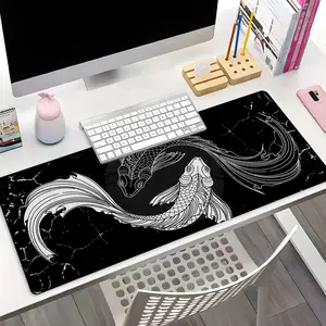Black White Yin Yang Koi Fish Design Large Gaming Mouse Pad,Aesthetic Desktop Decoration Pad,Washable Rubber Pad Non-Slip Lock Edge Multi-Size Mouse Pad Suitable For Home Office,Good Gift for Family and Friends,Corporate Work Desk Accessories