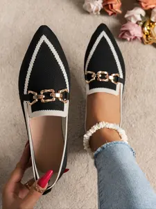 Women's Elegant Pointed-Toe Flat Shoes, Buckle Decor, Casual Fashion Sneakers, Comfortable Non-Slip, Large Size Available, Casual Trendy Flat