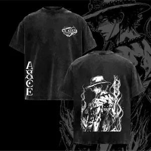 Ace Shirt – OP Washed Oversized Tee, Fire Fist Graphic, Retro Pirate Streetwear, Anime Gift for Fans 2026 Anime Enthusiast | One Piece Anime Merchandise