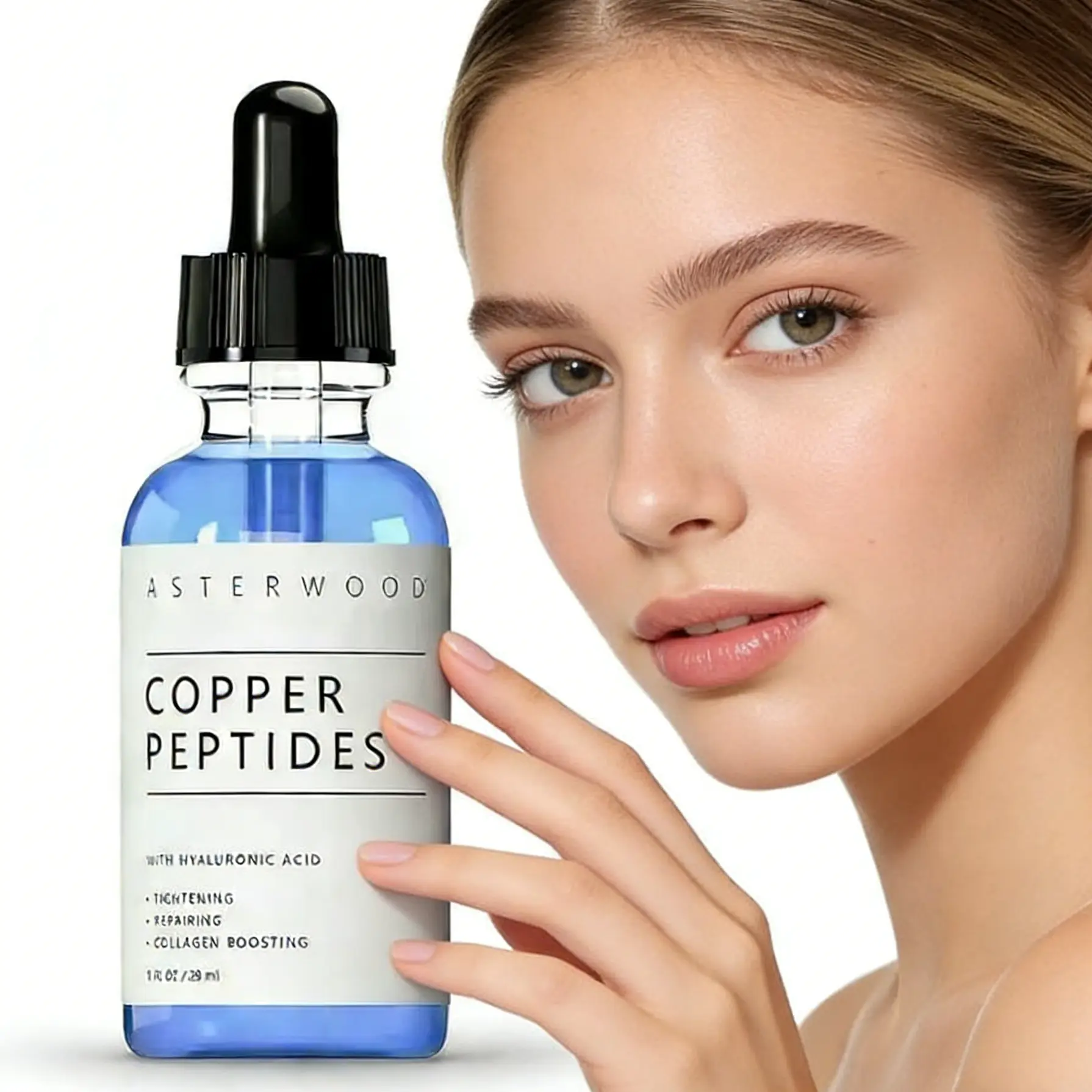 ASTERWOOD GHK-Cu Copper Peptide Face Serum - Tightening, Repairing, Collagen-Boosting - with Hyaluronic Acid, Fragrance-Free, 29ml