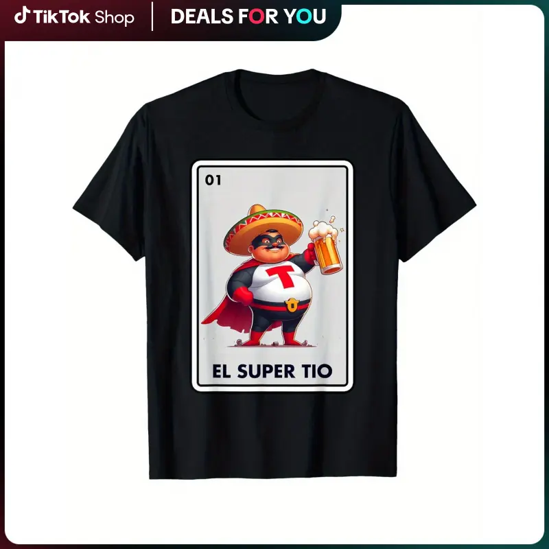 Men's El Tio Mexican Bingo Graphic T-Shirt - 100% Cotton Casual Short Sleeve Crewneck, Fitted Regular Fit, Comfortable Summer Tops