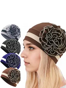 Double Color Floral Headscarf Hat, Turban Hat, Large Flower Snood Cap, Maternity Hospital Cap, Nursing Cover-Up, Soft & Breathable Design