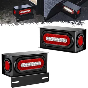 Partsam 2Pcs Steel Trailer Light Boxes Housing Kit w/ 6" Oval Led Trailer Tail Lights with Reverse & 2" Red 4Led Round Side Marker Clearance Lights w/Grommets and wire connectors