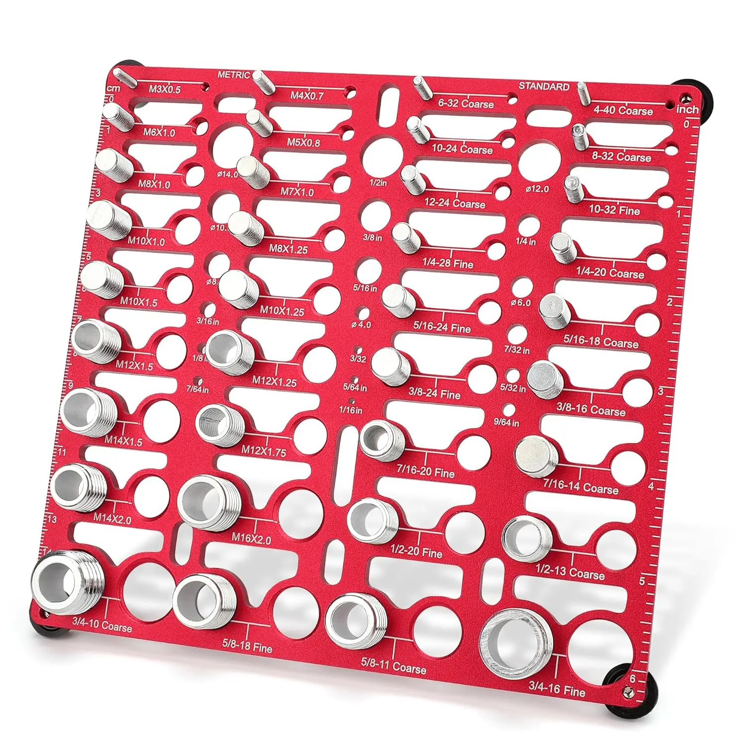 Wall-Mountable Thread Checker - 55 Bolt Size Identifier, 20 Standard & 16 Metric Sizes, Nut & Bolt Tool, 19 Drill Bit Guide, Metal Plate Thread Gauge, Home Supplies Organizer Accessory
