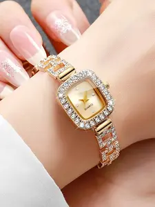 Women's Square Rhinestone Decorative Watch, Crystal Dial, Elegant Style Quartz Watch, Elegant Design, Suitable for All Seasons, Fashionable Watch