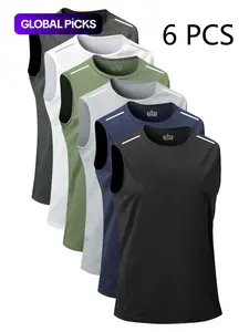 Men's Solid Color Plain Round Neck Tank Top, Casual Classic Comfortable Breathable Sleeveless Top for Summer, Men's Top for Daily Wear