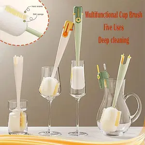 5-in-1cup Washing Tool Multifunctional Cup Brush Water Cup Thermos Cup Brush Milk Bottle Cleaning Sponge Brush For Household Use