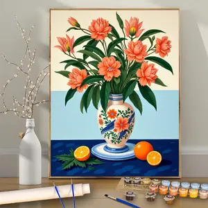 Paint by Numbers Kit for Adults Beginners, 1PC Orange Flowers in a Floral Pot, 24color No Frame Digital Painting DIY Acrylic Paint for Beginners, Fun and Relaxing Hobby for Kids, Students, Adults, Perfect Gift for Birthdays,