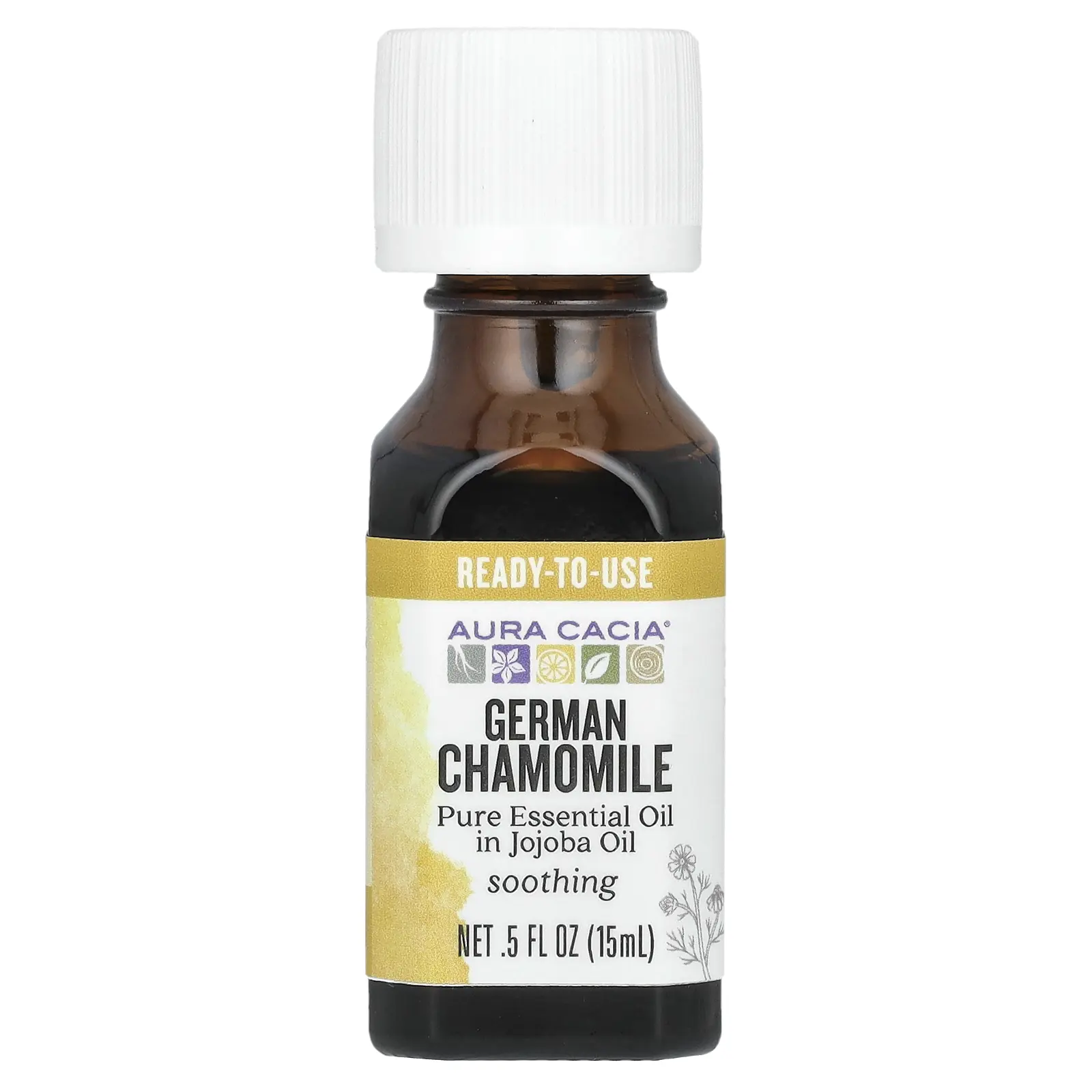 Aura Cacia Pure Essential Oil in Jojoba Oil, German Chamomile, 0.5 fl oz (15 ml)