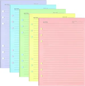A5 Colorful Lined Refill Paper, 120gsm Loose Leaf Paper 6 Hole, Notebook Refills for 6 Ring Refillable, Binder Notebook Planner150 Sheets/300 Pages, 5.6" X 8.3"