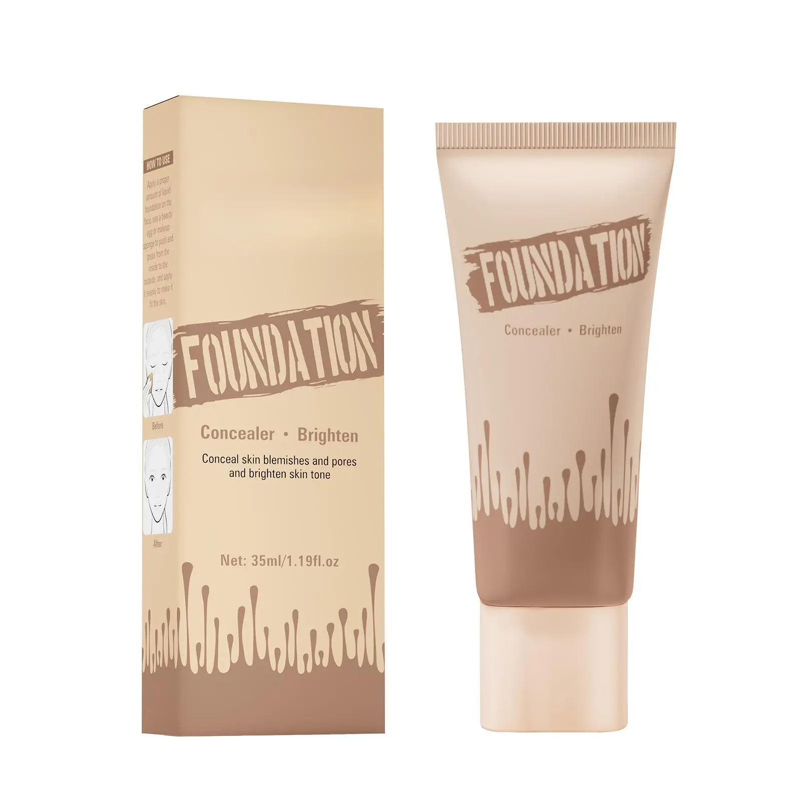 Hydrating Liquid Foundation & Concealer, Long-Lasting Full Coverage with a Brightening Natural Finish, Waterproof & Oil Control Daily Makeup, 35ml