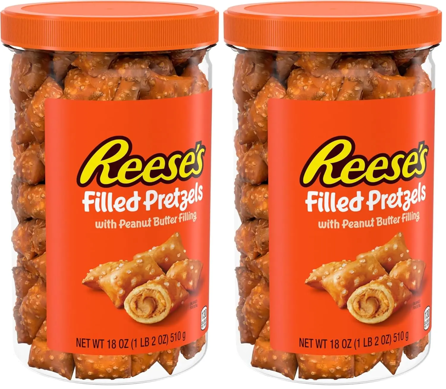 Reese's Filled Pretzels, Peanut Butter Pretzel Nuggets, Crunchy, Ready to Eat, Sweet and Salty Snack, 18oz Jar (Pack of 2)